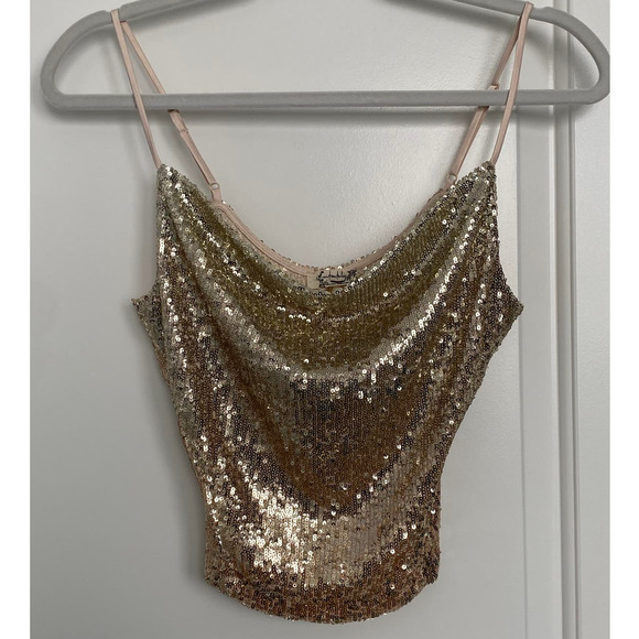 NWOT Free People Stop and Stare Gold Sequin Cami Top - Picture 3 of 9